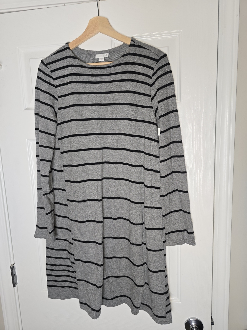 J. Jill Gray and Black Striped Crewneck Long Sleeve Dress  Size Small